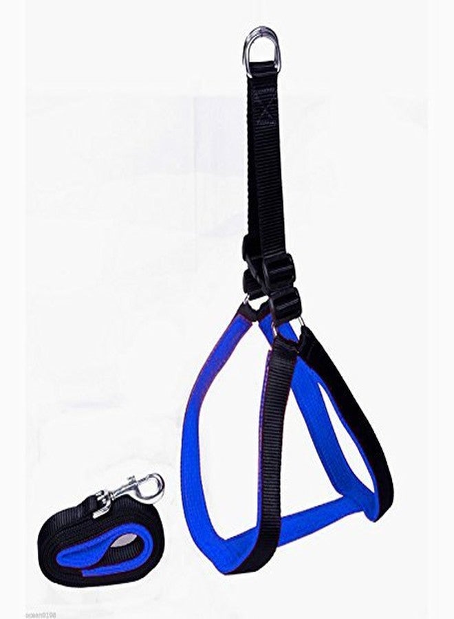 Skora Soft Padded Body Set-Leash & Harness Medium Size(Black Blue)
